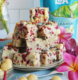Macadamia Raspberry Dark Chocolate Freezer Fudge